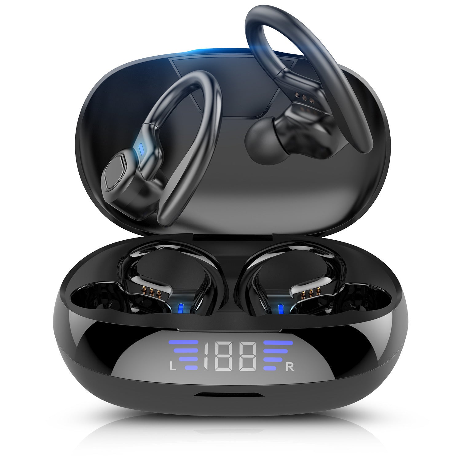 Bluetooth Binaural Ear Hook Headset - True Digital LED Display