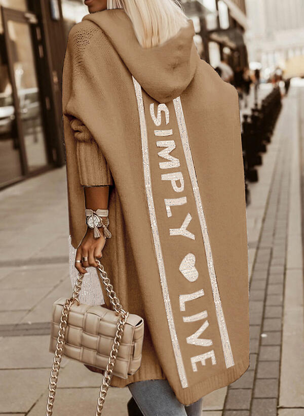 New Long Hooded Letter Print Color Blocking Pocket Sweater