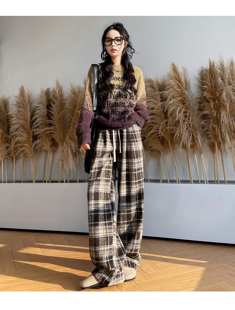 Retro Christmas Plaid Pants Women's High Waist Drooping