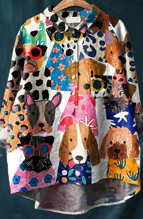 Casual Long Sleeve Shirt Animal Print Hawaiian Long Sleeve