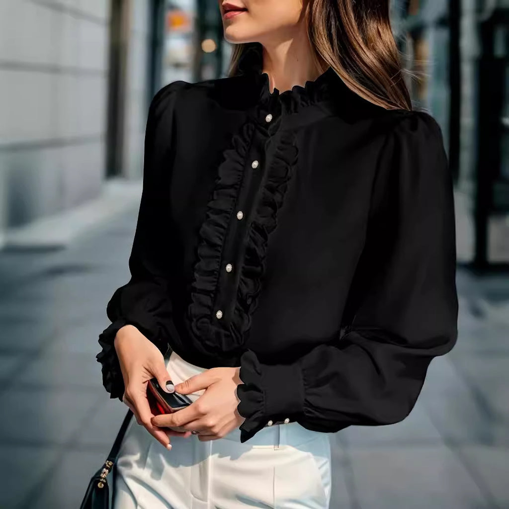 European And American Women's Clothing Shirt Ruffled All-match
