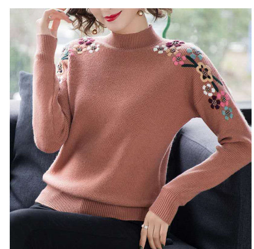 Knitted Pullover Sweater Female Loose Mock Neck