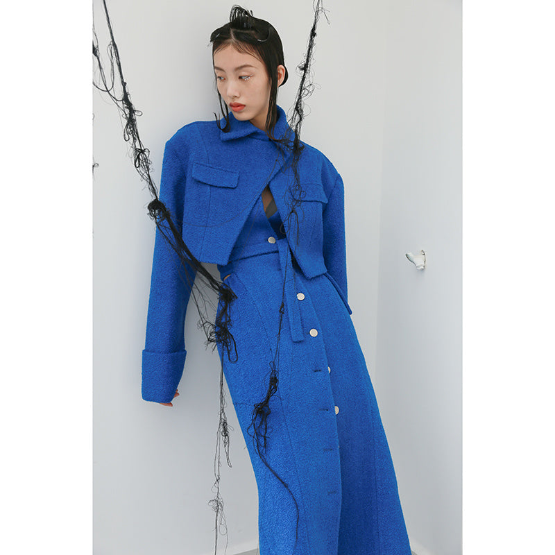 Klein Blue Wide Shoulder Deconstructed Waist Ladies Coat