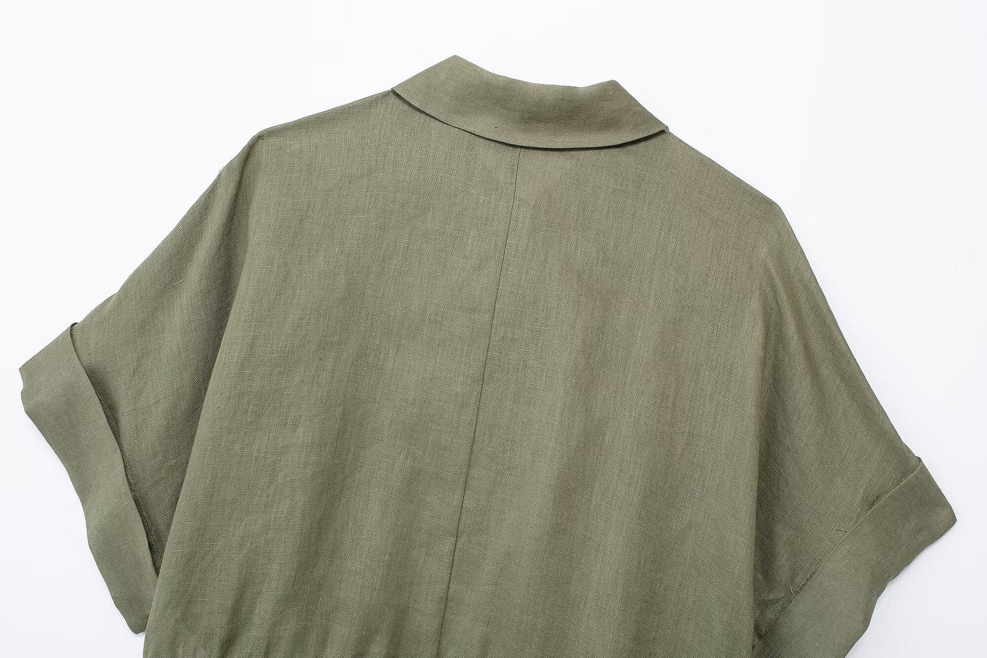 Europe And America Cross Border Women's Linen Adjustable Waist Shirt Straight-leg Pants Suit