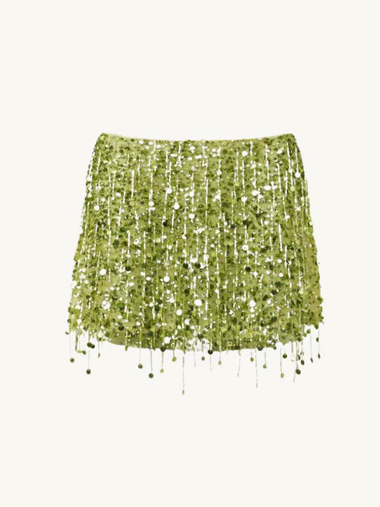 Tassel Sequins Crystal Beads Short Skirt Overall Dress Set