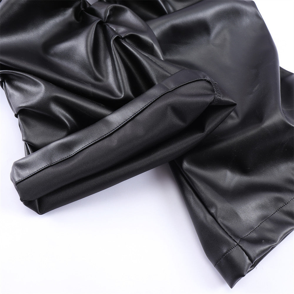 Men's Loose Casual Shiny Wrinkled Leather Pants