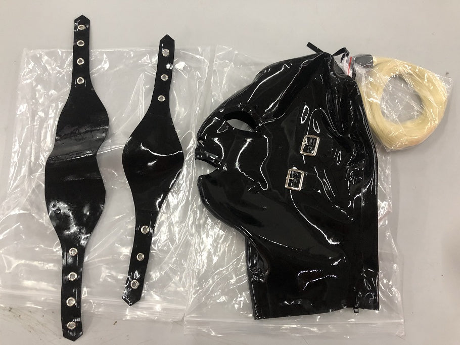 Natural Latex Headgear With Braids And Holes