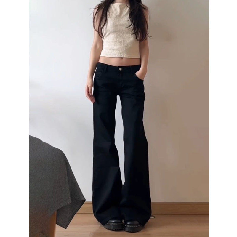 Women's Black Low Waist Wide Leg Jeans