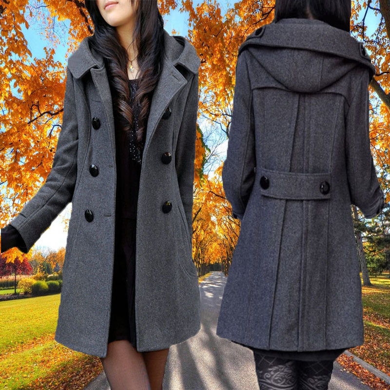 Ladies double breasted hooded coat