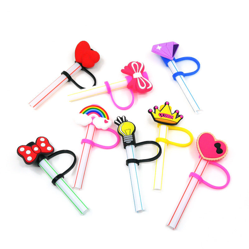 Straw Mouthpiece Silicone Dust Plug Decorative Buckle Clip Personalized Letter Label