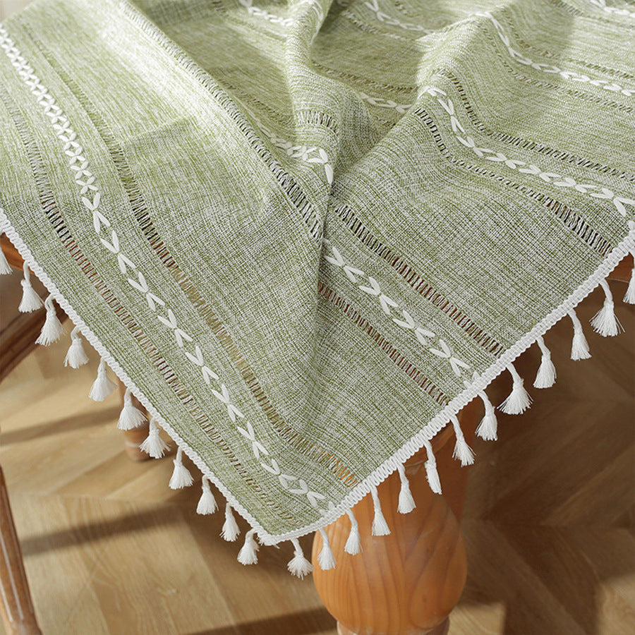 Cotton Linen Tablecloth Solid Color Hollow Striped Design Cover Cloth