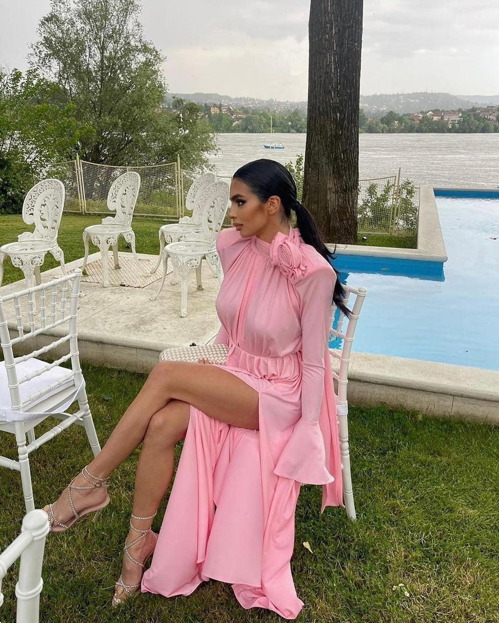 Women's Clothing Premium Vintage Dress Hollow Out Deep V Halter Dress