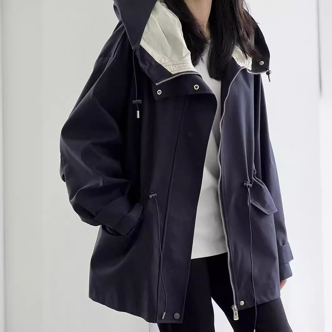 British Style Hooded Trench Coat Coat Women's Autumn Small