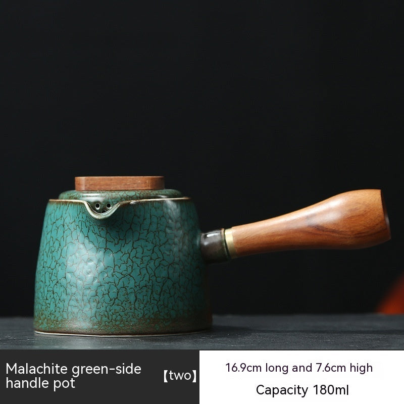 Japanese Style Kiln Baked Green Glaze Teapot Home Retro