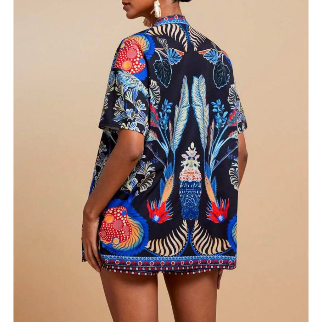Fashion Casual Printing Cardigan Short Sleeve Shorts Suit