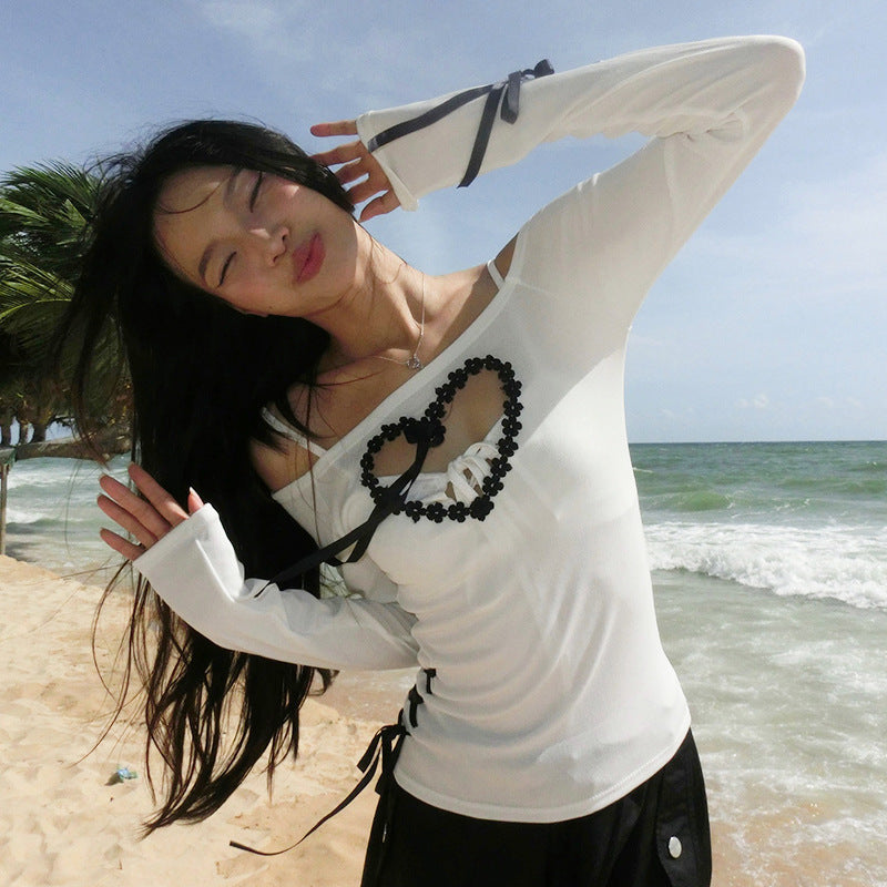 Women's White Polyester Fashion Lace Top