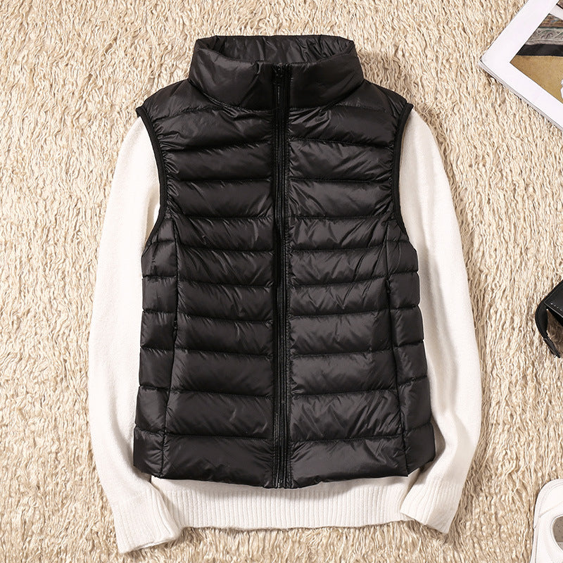 Autumn And Winter New Thin Lightweight Short Type Casual Fashion Stand-up Collar Down Jacket Vest Women's Light Down Feather Liner
