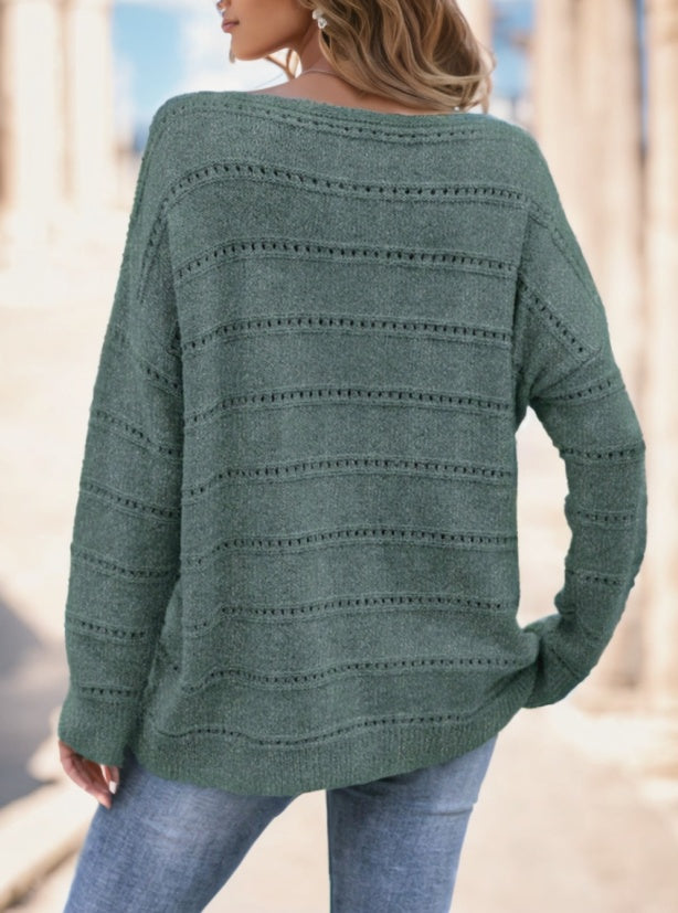 Pointelle Knit Drop Shoulder Sweater