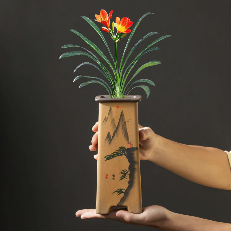 Purple Sand Retro Clivia Special Bonsai High Leg Plant Pot Home Indoor Desktop Decoration With Support