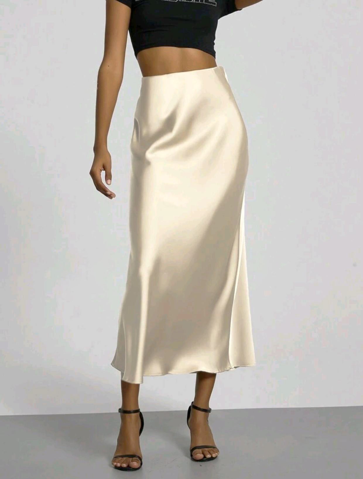 Women's Slim Fit Satin Skirt Fashion Chic Solid Long Skirt