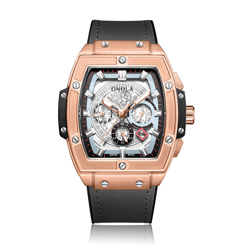 Barrel-shaped multi-function quartz men's watch