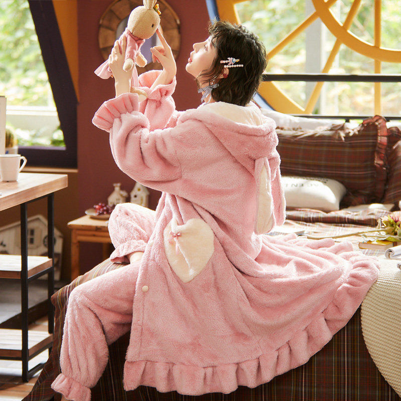 Winter thick cute coral fleece nightdress
