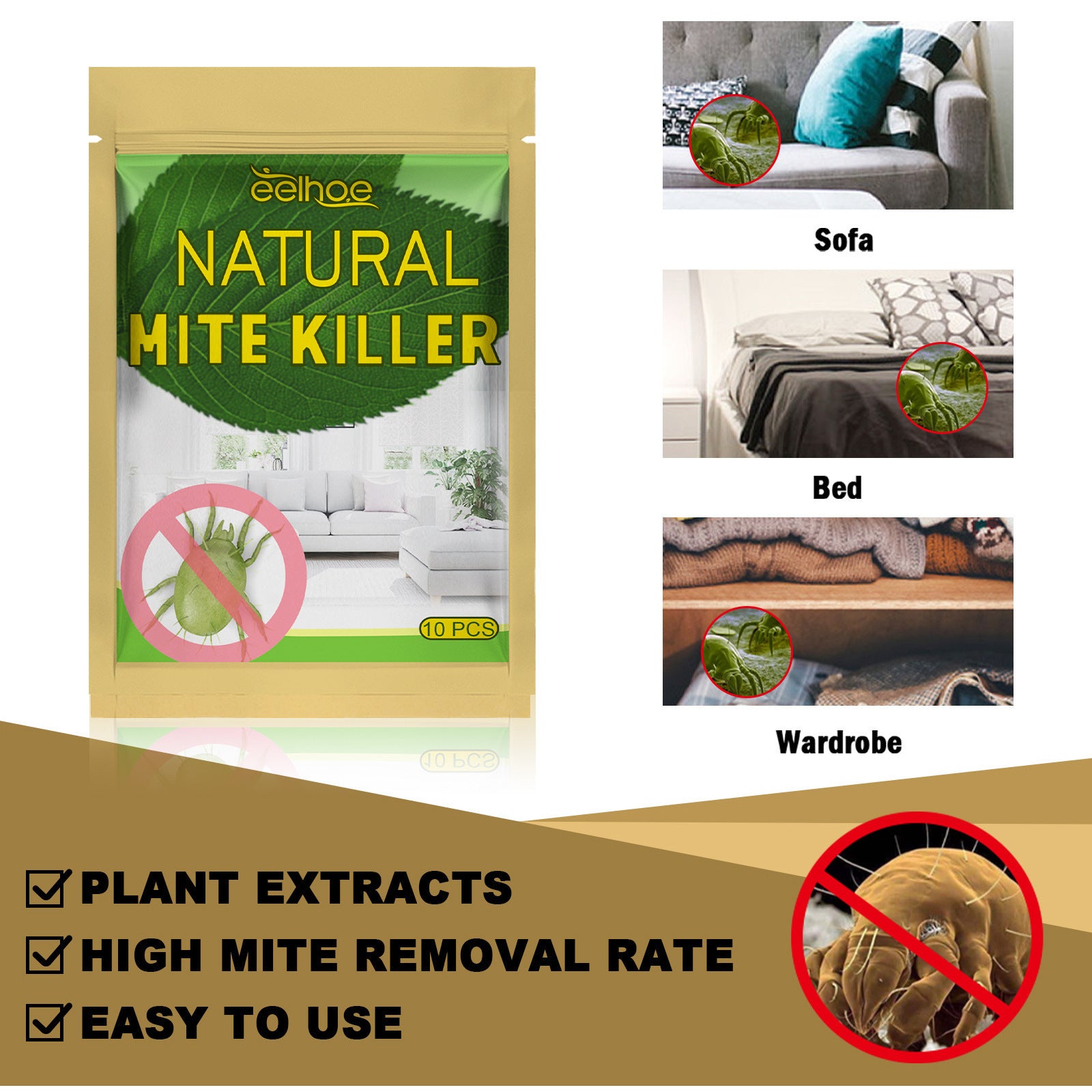 Natural Mite Removal Bag Home Bedroom Sofa Bed Clothes