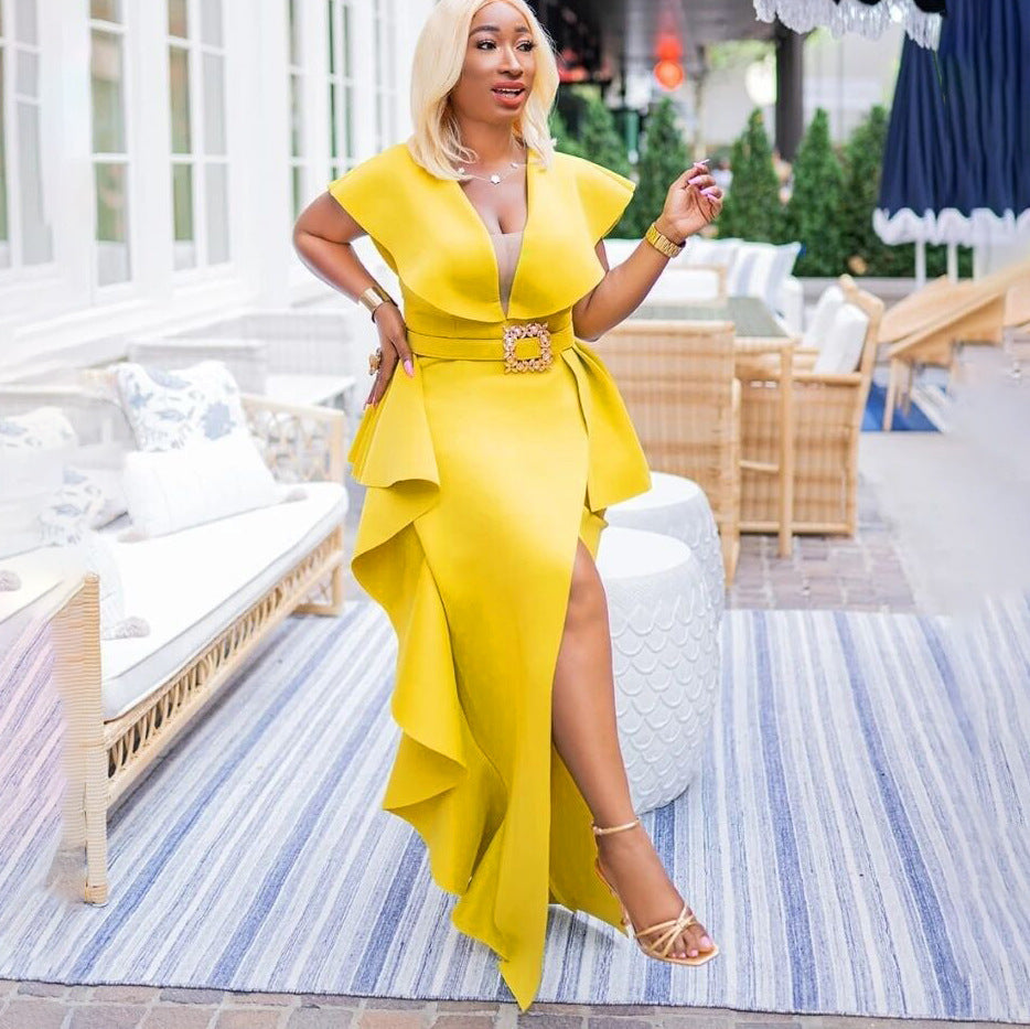 Send Belt Irregular Temperament European And American Plus Size Dress