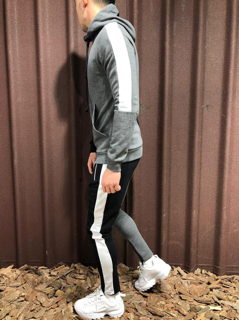 Contrast hooded jacket + pants two-piece suit