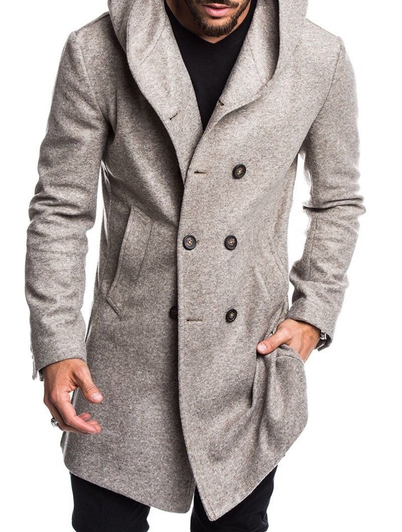 British men's hooded woolen coat