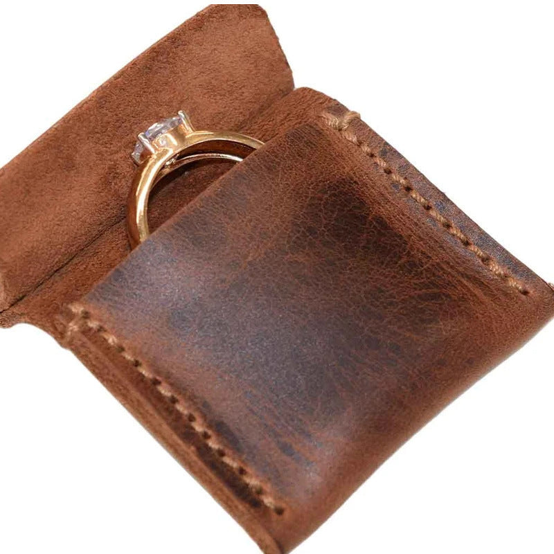 Leather Ring Box Travel Diamond Ring Storage Bag