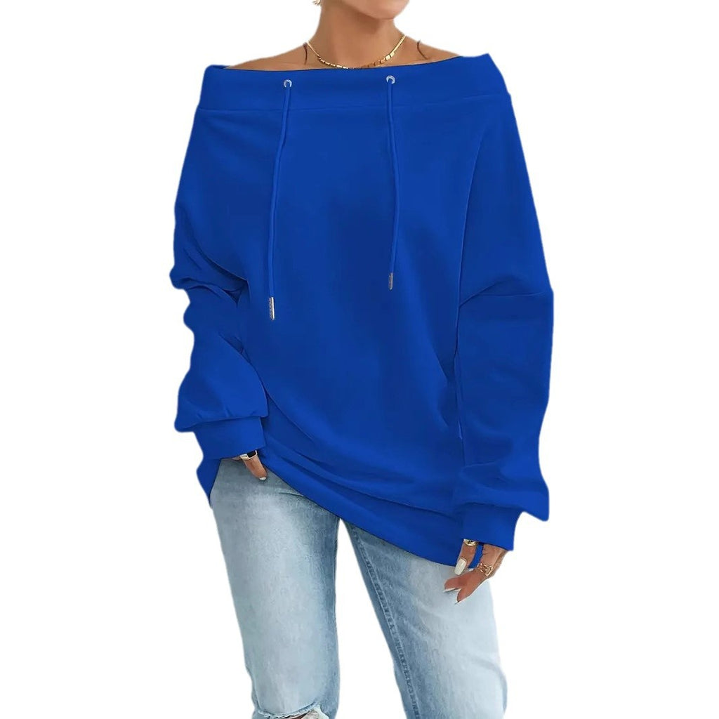 Women's Loose Casual Drawstring Off-the-shoulder Off-shoulder Top