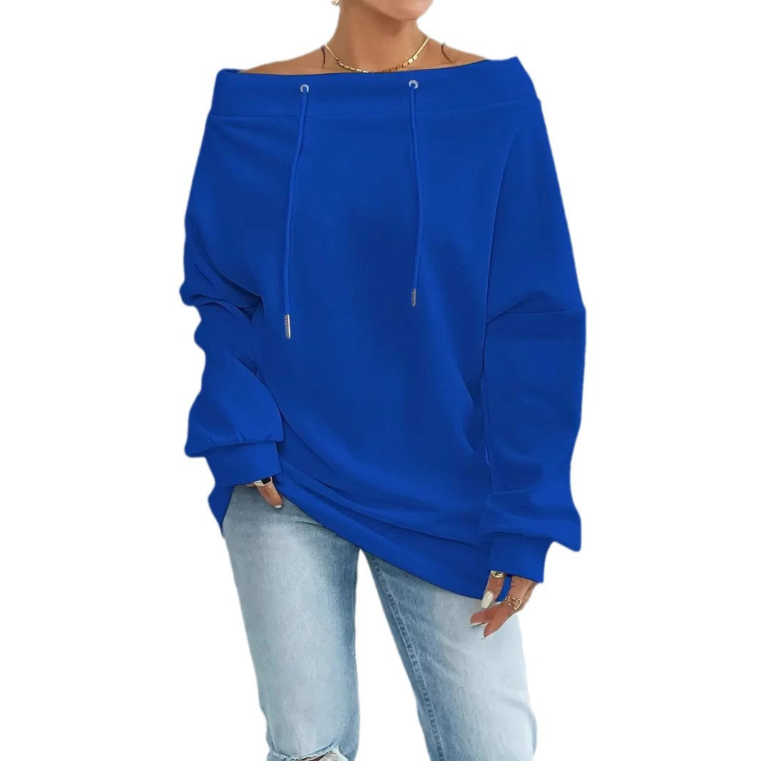 Women's Loose Casual Drawstring Off-the-shoulder Off-shoulder Top