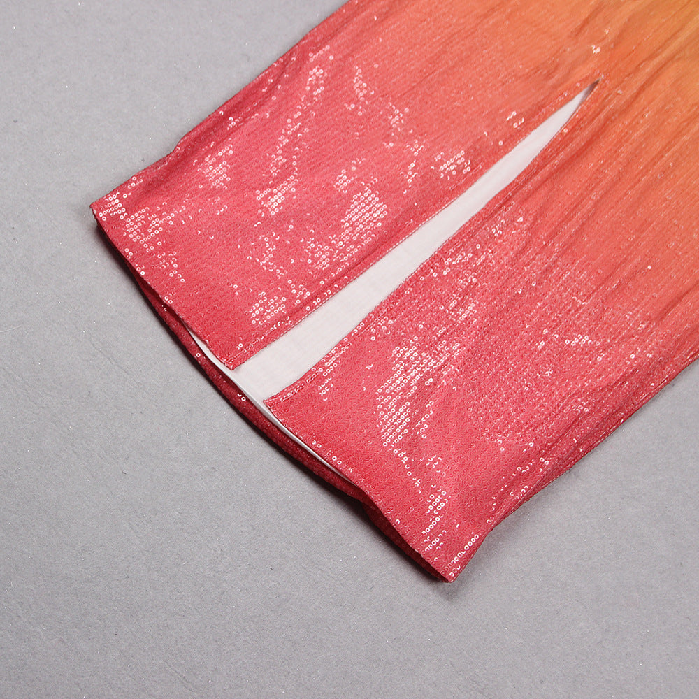 European And American Women's Clothing Fashion Sexy Figure Tube Top High Waist Gradient Color Dress Women