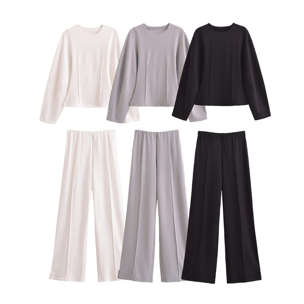 European And American Style Double-sided Cloth Round Neck Top Casual Pants