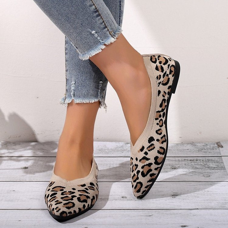 Pointed Toe Shallow Mouth Leopard Print Flat Pumps Fashion Casual Lazy Slip On Pumps