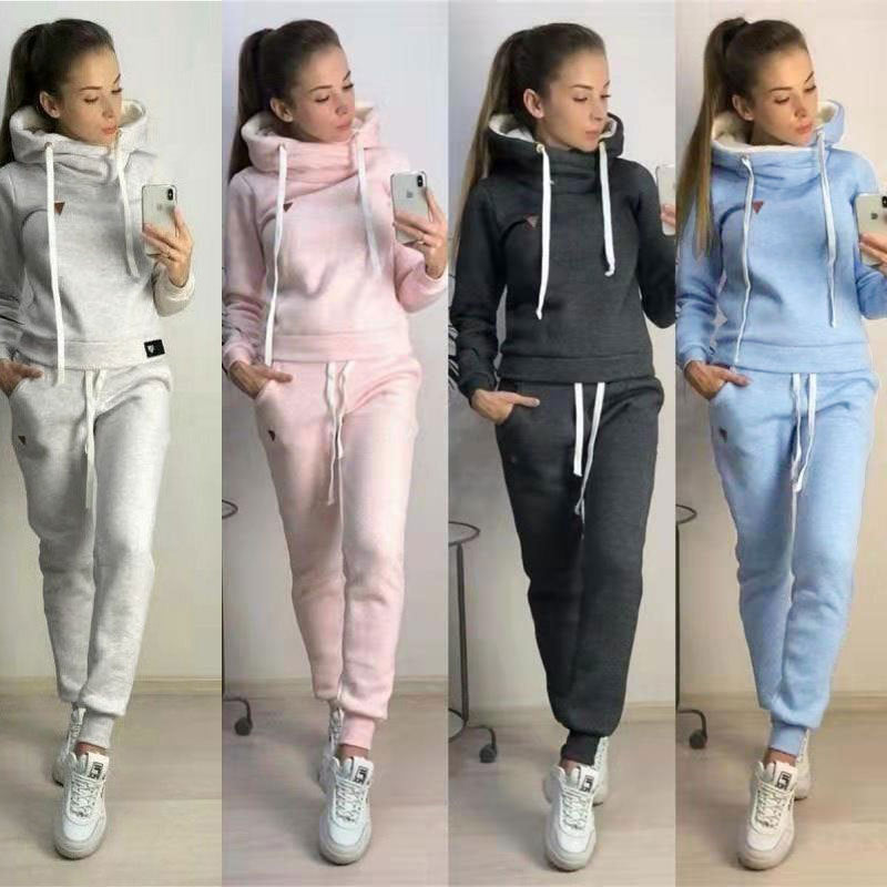 Women's Fleece Leather Seal Long Sleeve Hooded Casual Sports Suit