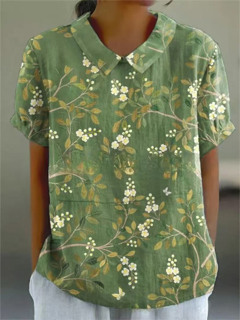 Summer Short Sleeve Printed Pullover Shirt