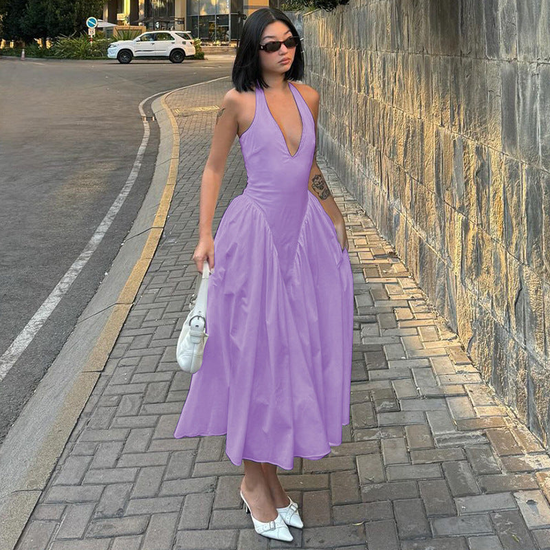 Halter Elegant Large Swing Skirt Dress Women's Clothing