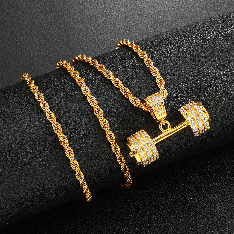 Diamond Full Zircon Trend Dumbbell Pendant