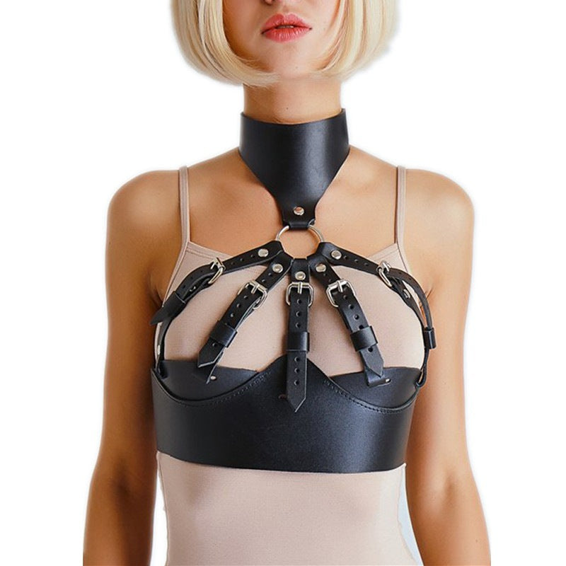 Women's Chest Cover Leather Halter Adjustable Belt