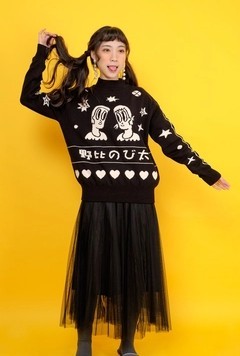 A thick sweater with a half high collar