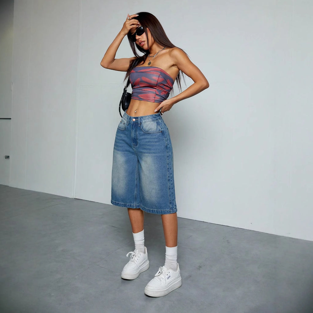 Straight-leg Denim Loose All-matching Wide Leg Shorts