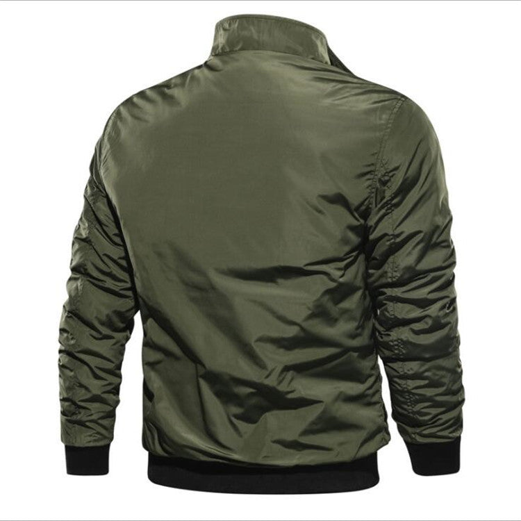 Casual solid color stand-up collar flight jacket