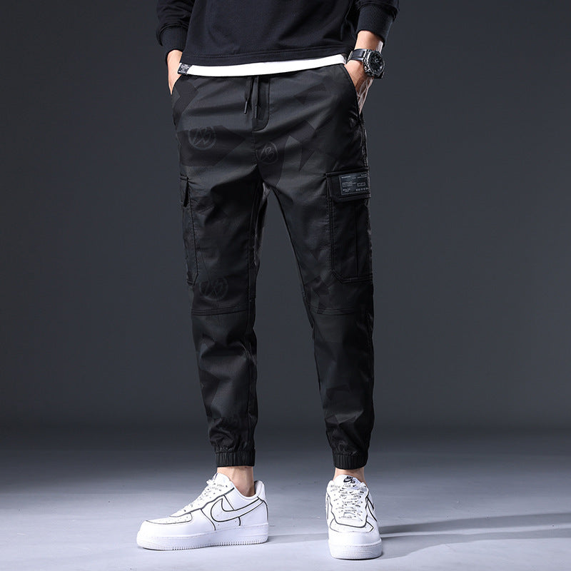 Elastic Waist Camouflage Multi-bag Casual Pants Men's Japanese Fashion Brand Loose Tappered Cropped Pants Outdoor Harem Overalls