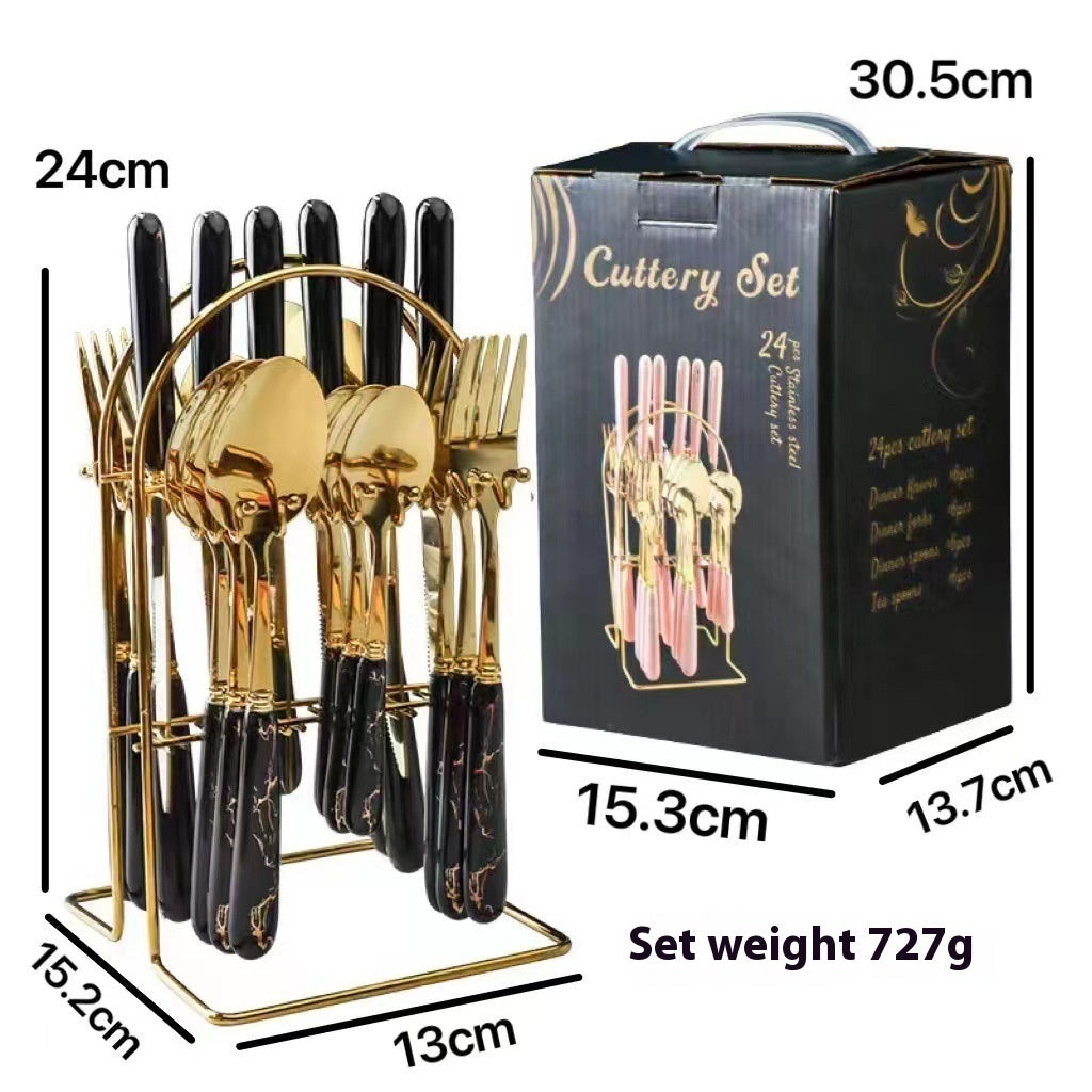 24-piece Stainless Steel Tableware Knife Fork And Spoon Storage Rack Suit