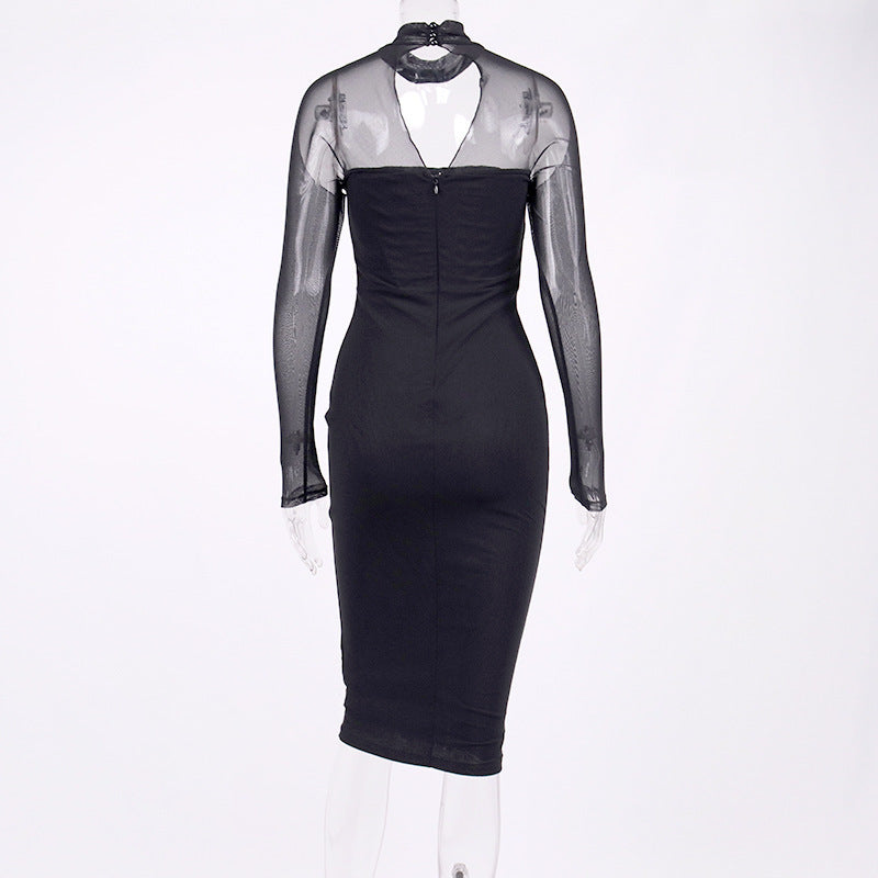 Women's Mesh Fishbone Perspective Hollow Skirt