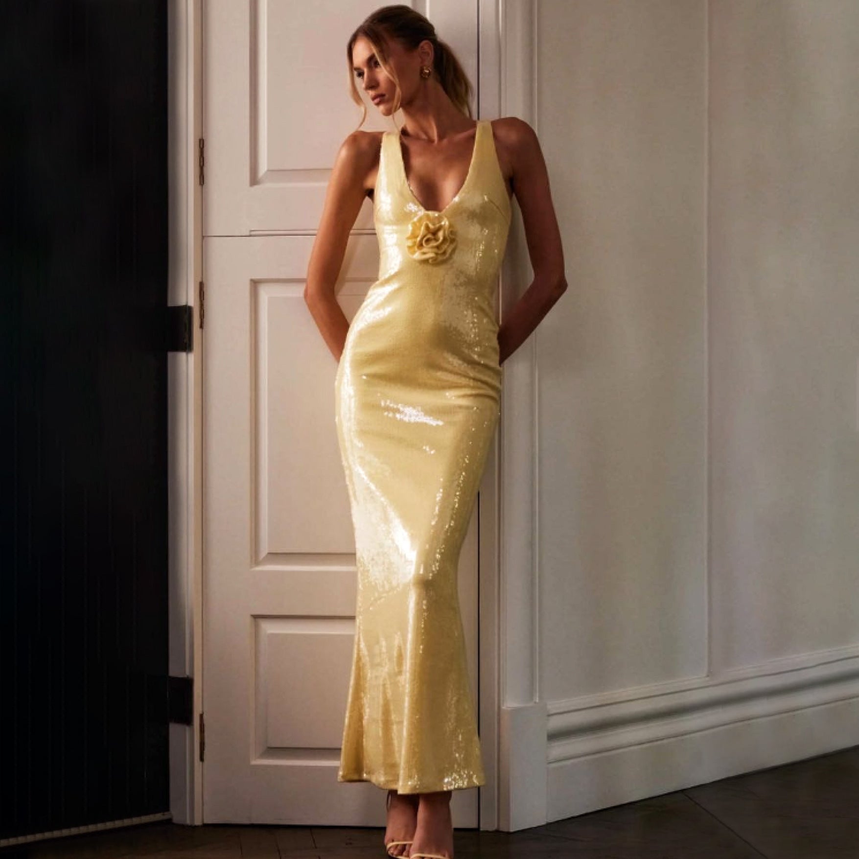 Hollow Backless Party Sequins Split Dress