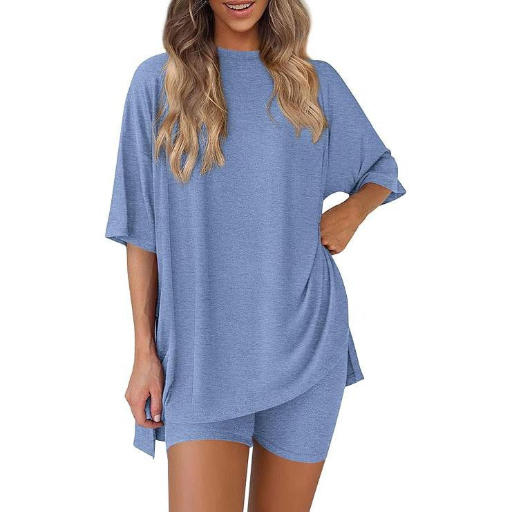 Leisure Crew Neck Split Loose-fitting Women's Home Wear Suit