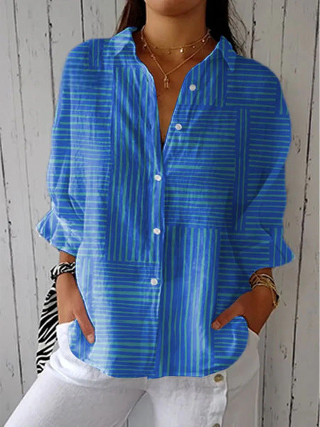 Women's Creative Fashion 3D Printing Lapel Casual Shirt